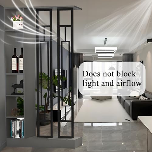 Wall Room Divider - Freestanding Wood Room Divider with Shelves, Wall Divider with Storage Cabinet, Easy Assembly Freestanding Decor for Bedroom, Office (Grey+Black, 31.5IN) Horseo