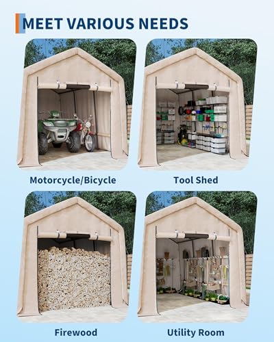 10X15 FT Heavy-Duty Portable Outdoor Storage Shed with Roll-Up Zipper Door & Vent, 240g Waterproof Carport Storage Shelter, UV-Resistant Canopy for Motorcycle, Firewood, Tools -Gray ActiveTrail