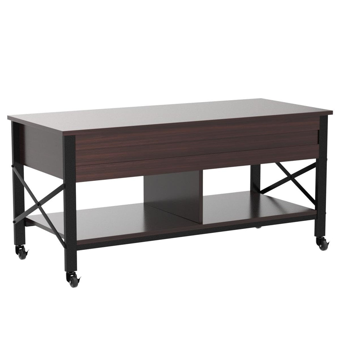 WLIVE Lift Top Coffee Table for Living Room, Coffee Table with Storage, Hidden Compartment and Metal Frame, Central Table with 4 Casters for Reception Room, Espresso WLIVE