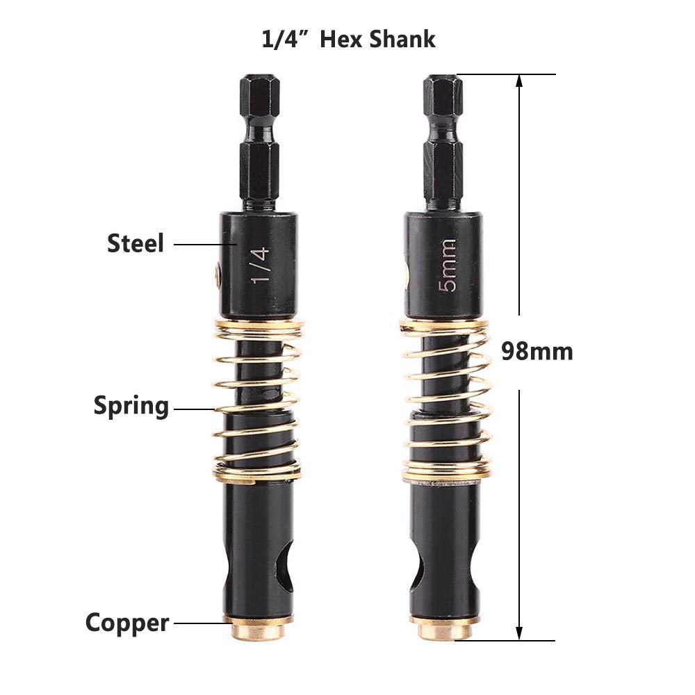 Yakamoz 2Pcs 1/4-Inch Hex Shank Center Drill Bit Set Door Window Cabinet Self Centering Hinge Tapper Core Hole Openning Puncher Bits Woodworking Tools 5mm 1/4'' YAKAMOZ