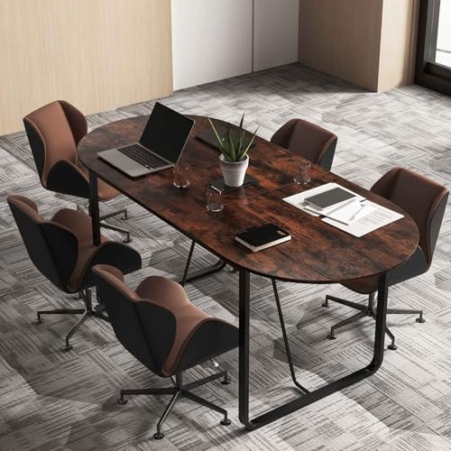GOFLAME 71 Inches Executive Table, Oval Home Office Table with Cable Management Hole & Metal Frame, Seminar, Conference Table for 10 People, Large Business Furniture for Meeting Room GOFLAME