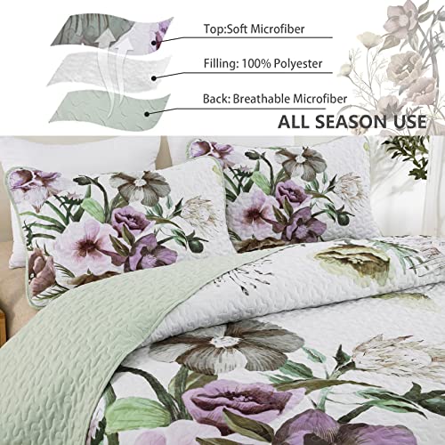 Drucon Floral Quilt Set Twin 2 Pieces Boho Green Floral Quilt Coverlet Set Soft Microfiber Lightweight Green Quilted Bedspread for All Season 68"x 86" Drucon
