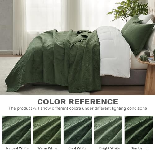 Hansleep Olive Green Quilt Twin Size - Baroque Ultrasonic All Season Bedspread Twin, Soft Lightweight Coverlet Bedding Set, 2 Pieces (1 Quilt, 1 Pillow Sham) Hansleep
