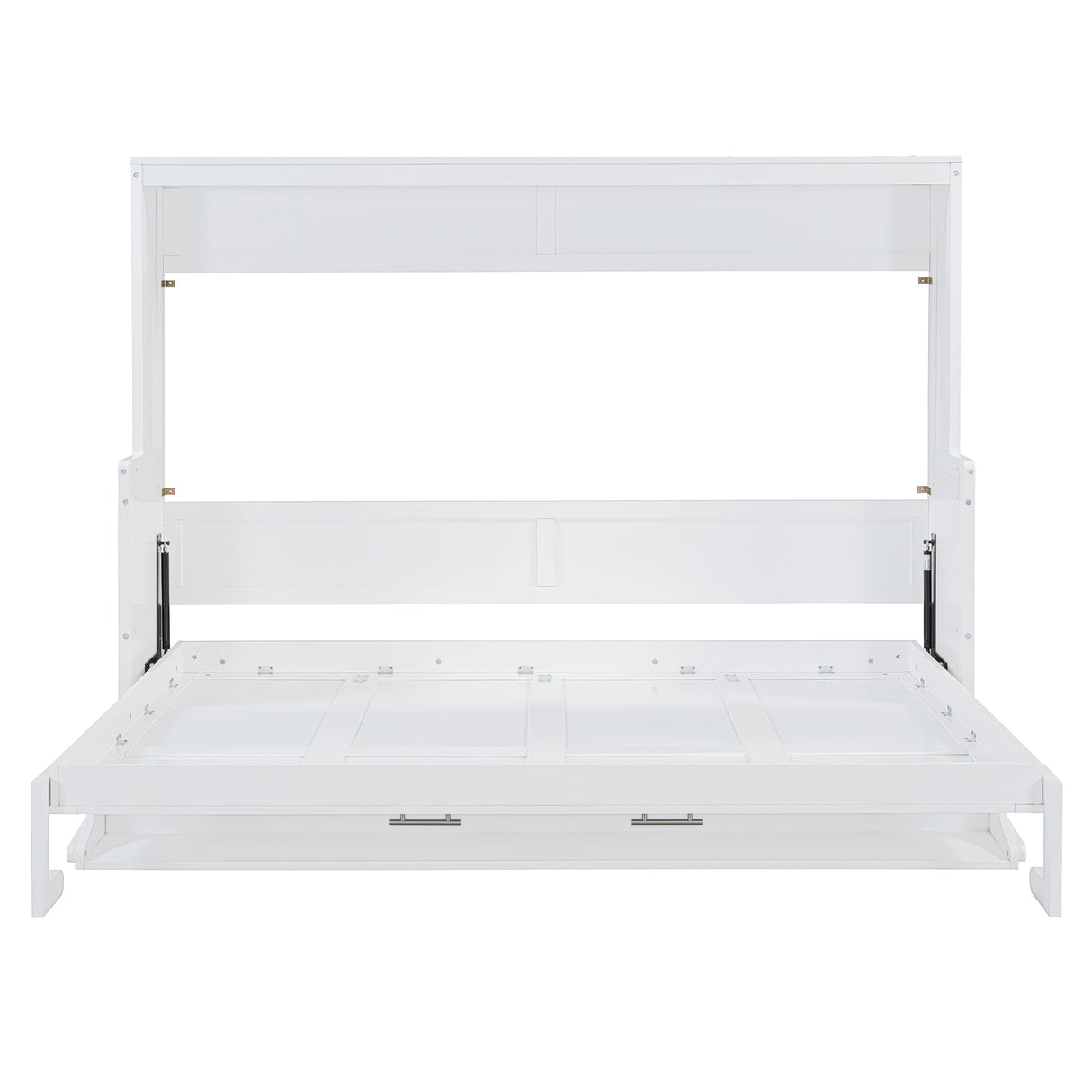 SOFTSEA Queen Size Horizontal Murphy Bed with Desk, Murphy Bed can be Folded into a Cabinet, Hideaway Wall Bed Frame Space-Saving for Guest Room Bedroom Office, White SOFTSEA