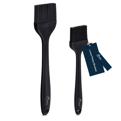 HOTEC Basting Brushes Silicone Heat Resistant Pastry Brushes Spread Oil Butter Sauce Marinades for BBQ Grill Barbecue Baking Kitchen Cooking BPA Free Dishwasher Safe (Black 2)