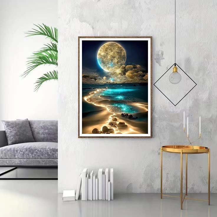 ZQEATRY Moon Diamond Painting Kits for Adults,DIY Moonlight Beach Diamond Art Kits,5D Full Drill Painting Kits with Arts and Crafts for Home Wall Decor 11.8 X 15.7Inch ZQEATRY