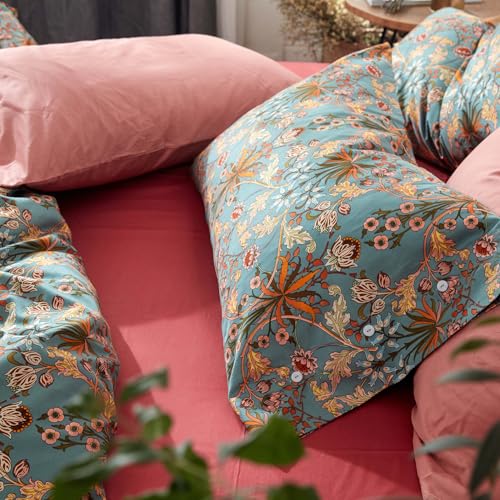 mixinni Vintage Style Garden Flower Duvet Cover Set with Zipper Closure Long Staple Percale Cotton Yellow Vibrant Pattern on Bedding Quilt Cover Set(California King, All Season) mixinni