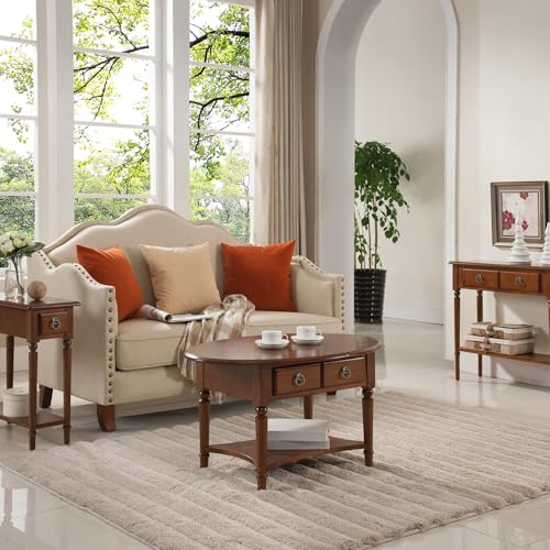 Leick Home Coastal Console Table, Solid Wood, with Drawer and Shelf, for Entryways, Hallways, and Living Rooms, Pecan Brown, 20027-PC Leick Home