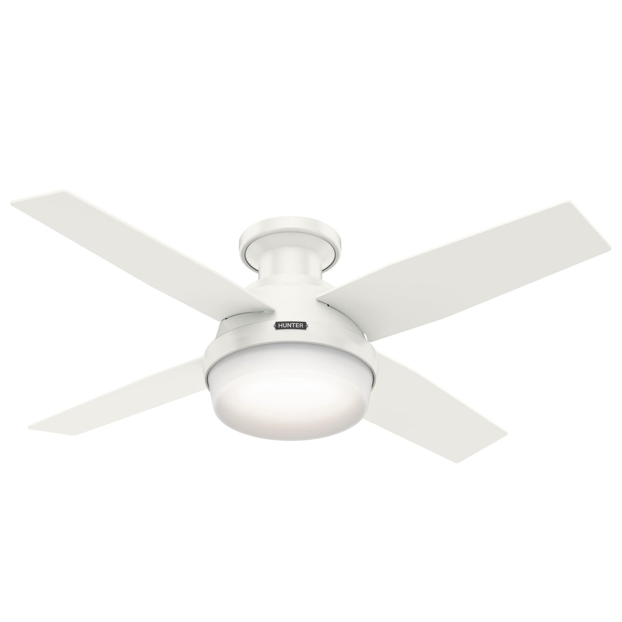 Hunter Fan Dempsey Low Profile Ceiling Fans with Lights and Remote, Flush Mount Ceiling Fan with Lights, Metal, Fresh White, 44 Inch LED Hunter