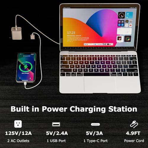 Tangkula Computer Desk with Hutch & Charging Station, Home Office Writing Study Desk with Storage Shelves, Cable Management Hole, Laptop Desk, Desk for Bedroom, Computer Workstation (Black) Tangkula