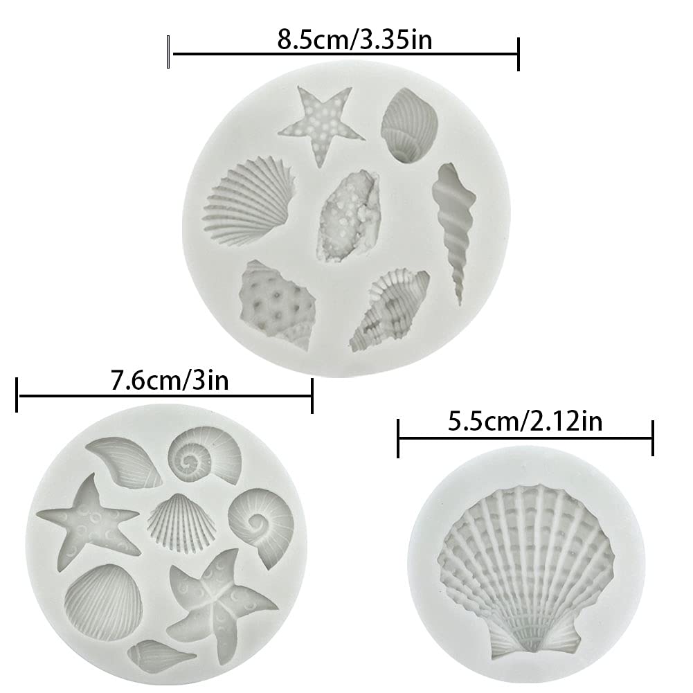 3 PCS Marine Theme Cake Fondant Silicone Mold Seashell Conch Starfish Coral Baking Molds for DIY Cake Decoration Chocolate Candy Polymer Clay Crafting Projects GeoGeoDIY
