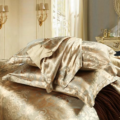 TUMAN Pro Duvet Cover Set European Luxury Satin Embroidery 3-Piece Bedding Set Soft Comfortable and Lightweight Rose Gold King Duvet Cover (No Quilt) (Rose Gold, King) TUMAN Pro
