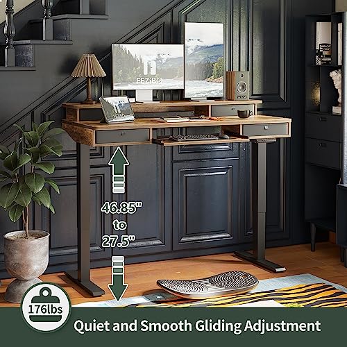 FEZIBO Height Adjustable Electric Standing Desk with 4 Drawers and Keyboard Tray, 55 x 24 Inch Table with Storage Shelf, Sit Stand Desk with Splice Board, Rustic Brown FEZIBO