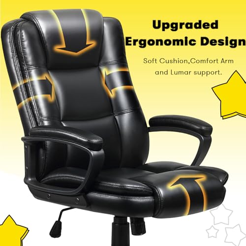 OFIKA Home Office Chair, 400LBS Big and Tall Computer Chair Heavy Duty Design, Ergonomic High Back Cushion Lumbar Back Support, Adjustable Executive Leather with Armrest OFIKA