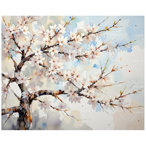 Cherry Blossom Tree Paint by Numbers Kit for Adults - DIY Spring Flowers on Branches Painting on Canvas 16x20 Inches, Acrylic Paint Set,Suitable for Beginners,Floral Art for Decoration/Gifts TAOPAOLAB