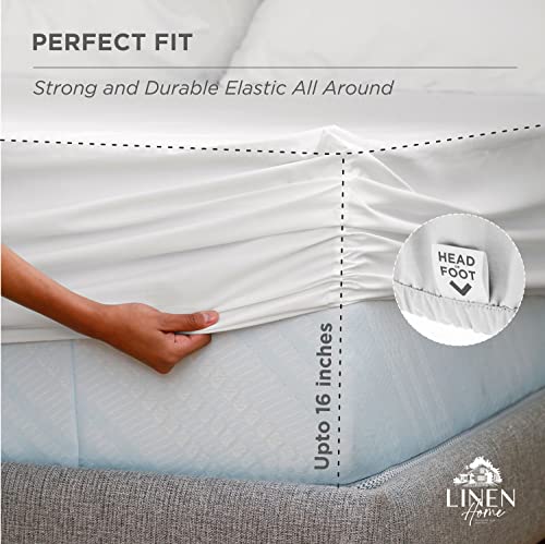 Linen Home 100% Cotton Percale Weave Fitted Sheet, King Size, White, 1 Deep Pocket Fitted Sheet, Fits Mattress Upto 16" Crisp and Cool Strong Bed Linen, 78"X80"+15" Linen Home