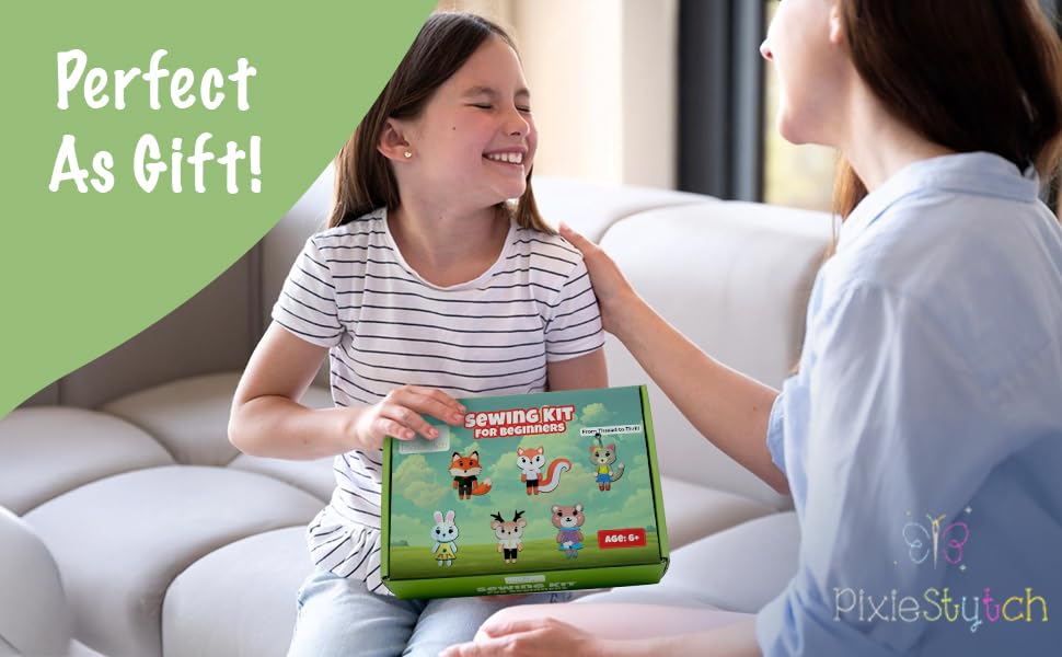 Beginner Sewing Kit for Kids - Sew & Create 6 Adorable Stuffed Animal Projects - Fun DIY Craft Set for Ages 6 and up - Educational & Creative Sewing Kit for Girls & Boys - Gift for Young Crafters Pixiestytch