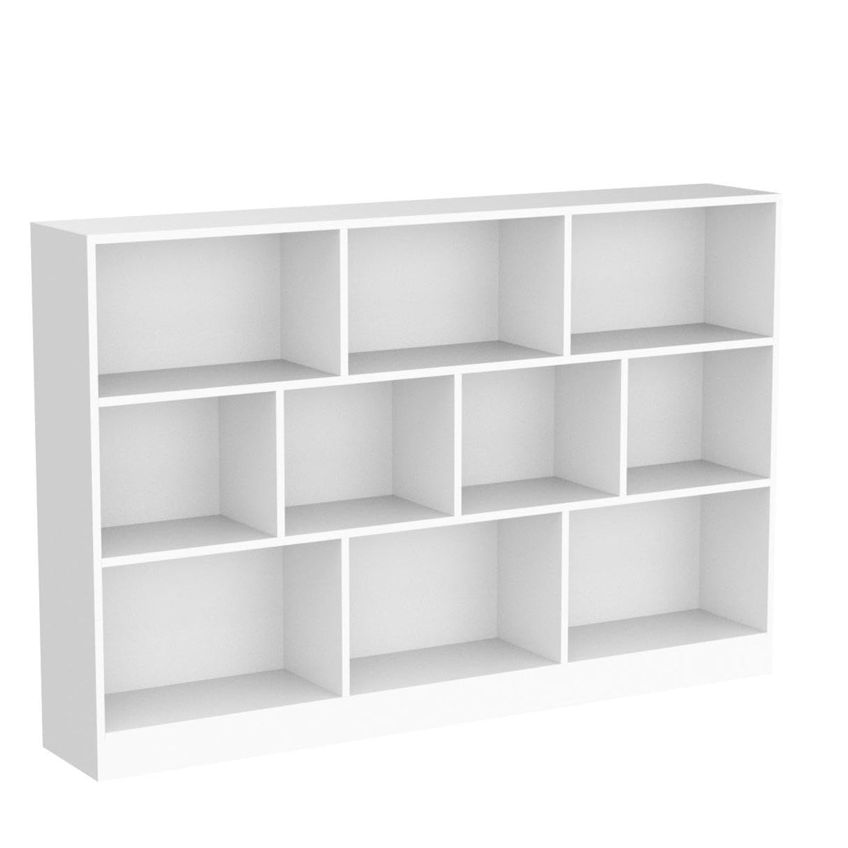 IOTXY Open Shelf Low Bookcase - Wooden 3-Tier Floor Standing Display Cabinet Organizer with Base, 10 Cubes Short Horizontal Bookshelf in Warm White IOTXY