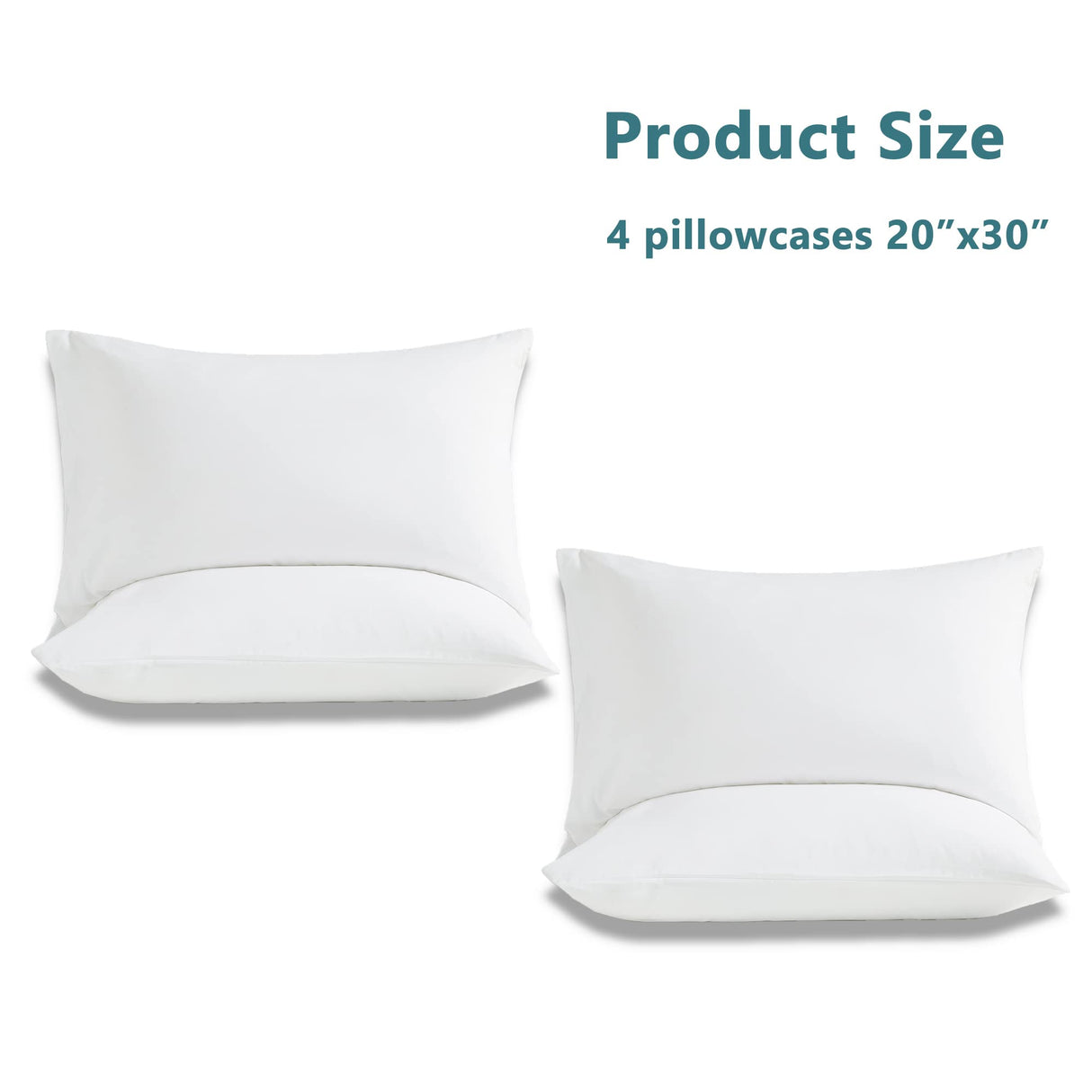 MINIPANDA White Pillow Cases Set of 4 Queen Size - Lightweight Super Soft, Smooth and Breathable Pillow Cases Queen- Envelope Design - Machine Washable (20X30 Inches (4 Piece)) MINIPANDA