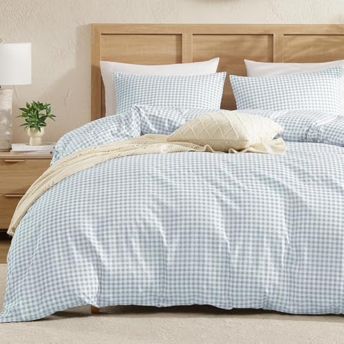 Andency Gingham Duvet Cover Twin Size, Blue Checkered Plaid Bedding Set with Zipper Closure & Corner Ties, 2 Pieces Soft Prewashed Microfiber Comforter Cover for Dorm Kids Andency