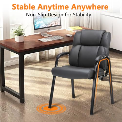 CLATINA Leather Guest Chair with Padded Arm Rest for Reception Meeting Conference and Waiting Room Side Office Home Black 4 Pack