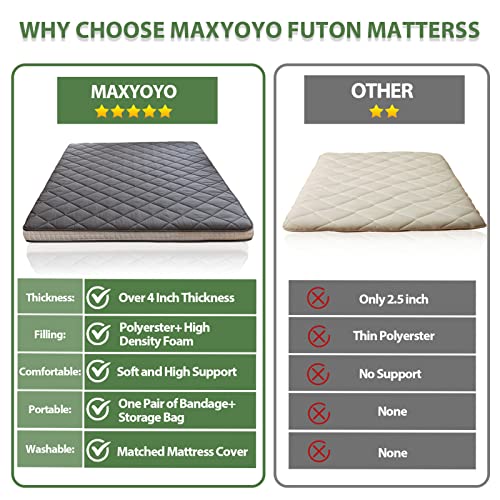 MAXYOYO Japanese Floor Futon Mattress King Size, Floor Bed for Adults, Roll Up Folding Mattress, Diamond Patterned Japanese Futon Bed, Dark Grey MAXYOYO