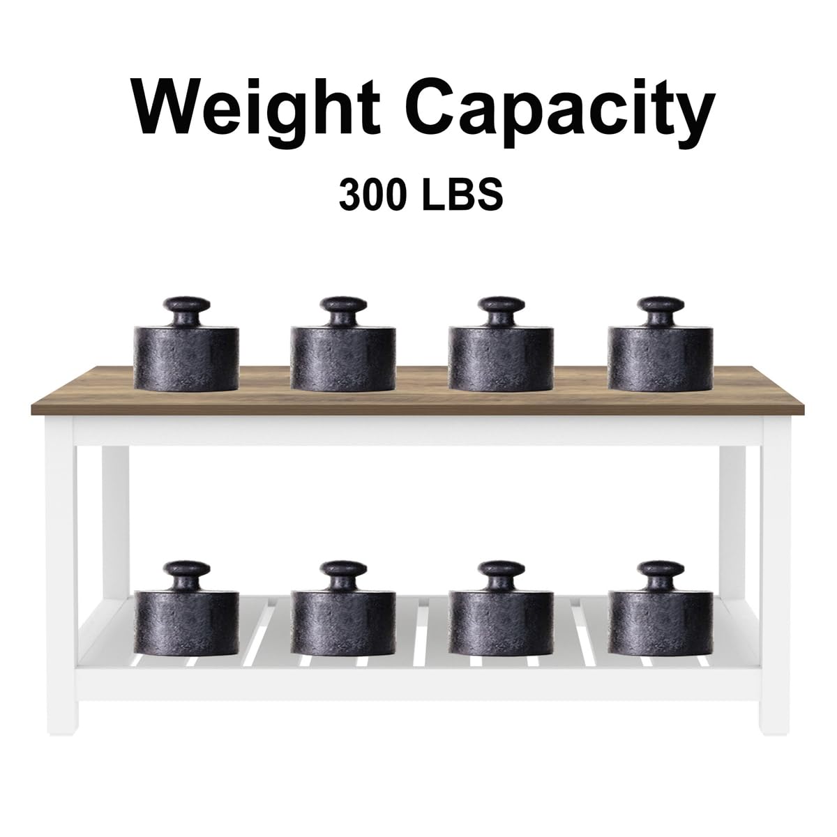 FOLUBAN Farmhouse Coffee Table with Storage Shelf, Rustic Vintage Wood Cocktail Table for Living Room, White FOLUBAN