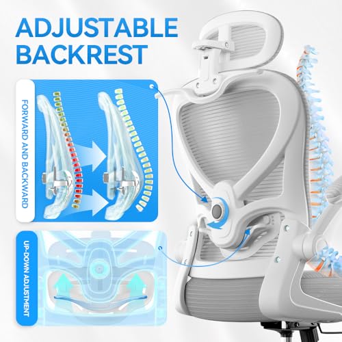 Freepub Ergonomic Office Chair with Headrest 3D, Mesh Office Desk Chair with Adjustable Lumbar Support, Computer Chair with Flip up Armrests, 350LBS Capacity - Design for Home/Offices - Grey Freepub