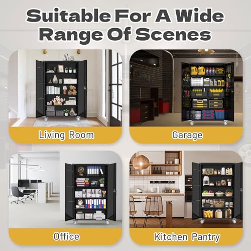 biosp 72" H Wide & Deep Garage Storage Cabinet with Wheels & Pegboards, Metal Storage Cabinet with Locking Door & Adjustable Shelves, Rolling Tool Cabinet for Garage, Shop, Office, 72"x43"x22" biosp