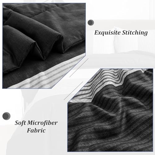 WONGS BEDDING Black Comforter Set Full, Reversible Black Grey Stripe Down Alternative Comforter for All Season,3 Pieces(1 Patchwork Comforter+2 Pillowcases), Soft Microfiber Bedding Set 78”×90” WONGS BEDDING
