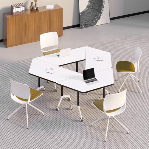 Folding Conference Table,47.2In Modular Conference Room Tables with Wheels,White Meeting Table Flip Top Mobile Training Table,Modern Seminar Boardroom Tables for Office School-T Shaped (6, White) rzoizwko