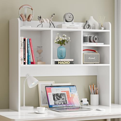 Nova Microdermabrasion Wooden Desktop Bookshelf with 6 Shelves–3-Tier Desk Organizer Hutch for Computer Desk, Home or Office (White) Nova Microdermabrasion