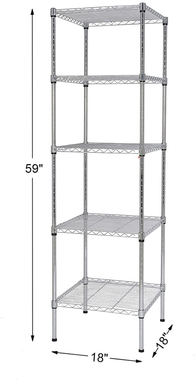 Finnhomy Heavy Duty 5 Tier Wire Shelving Unit, 18x18x59-inches 5 Shelves Storage Rack, Metal Shelving with Thicken Steel Tube, NSF Certified, Chrome Finnhomy