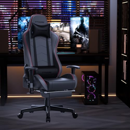 GTRACING Gaming Chair with Footrest Speakers Video Game Chair Bluetooth Music Heavy Duty Ergonomic Computer Office Desk Chair (Black) GTRACING