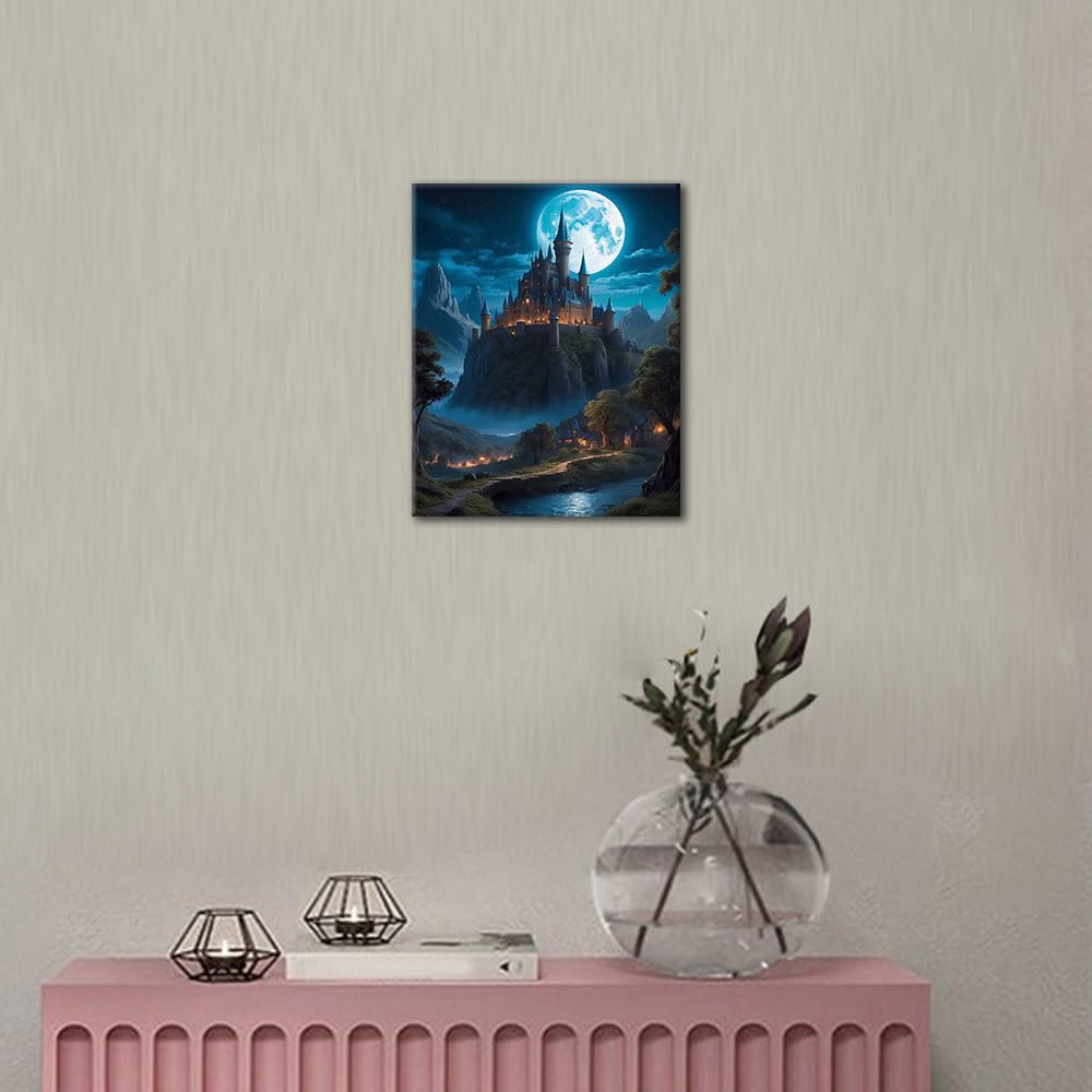 TUMOVO Castle Paint by Numbers Kit for Adults, Moonlight Adult Paint by Number Kits on Canvas, DIY Acrylic Oil Painting for Gift Home Wall Decor Fantasy Night Scene 16"x20"(Frameless) TUMOVO