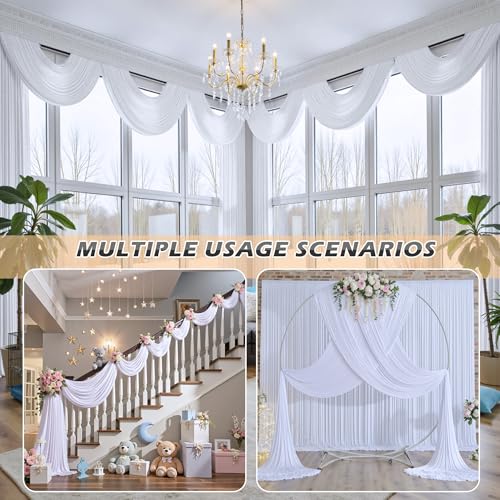 20 ft×20 ft White Ceiling Curtain Drapes for Weddings Parties, Wrinkle Free Polyester Draping Fabric White Drapery for Party Tent Canopy Hotel Banquet Hall Ceiling Decor-4 Panels 5×20ft leegleri