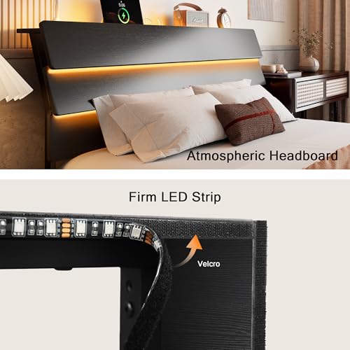 Einhomn Floating Bed Frame King with Led Lights & Charging Station, King Size Platform Bed Frame w/Storage Headboard, Heavy Slats Support, No Box Spring Needed, Easy Assembly, Black Einhomn