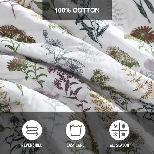 Eddie Bauer - Twin Quilt Set, Reversible Cotton Bedding with Matching Sham, Classic Floral Home Decor with Plaid Reverse (Flower Field Green, Twin) Eddie Bauer