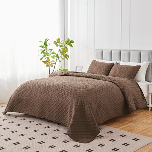 U-NICE HOME 3-Piece Quilt Set Full/Queen Size for All Season with Pillow Shams, Reversible Bedspread/Coverlet/Bedding Decor-Soft, Lightweight, Chocolate U-NICE HOME