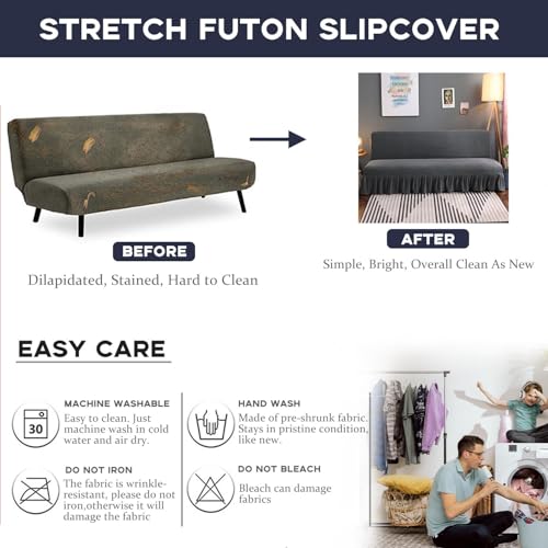 SUIOKPO High Stretch Futon Slipcover Armless Futon Bed Cover with Ruffle Skirt Furniture Protector with Elastic Bottom for Kids, Pet, Solid Color Futon Sofa Covers for Kids, Pets,Pink,S SUIOKPO