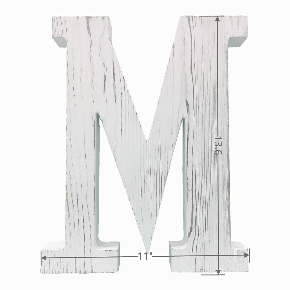 Extra Large Wood Decor Letters Wood Distressed White Letters DIY Block Words Sign Alphabet Free Standing Hanging for Home Bedroom Office Wedding Party (M) N\A