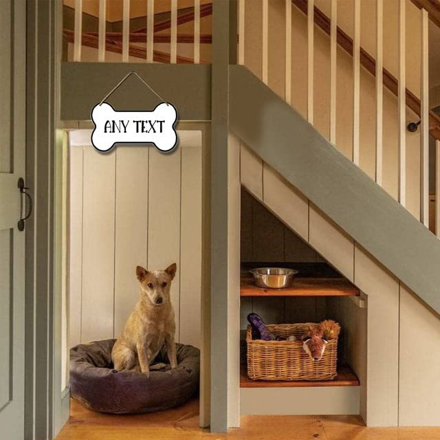 Ymaotrade Custom Bone Shape Sign,Dog Cat Pawprints Personalized Sign for Puppies Home Decor - Custom Name Wooden Plank Rustic Wall Decor Sign 8.3x4.8" Ymaotrade