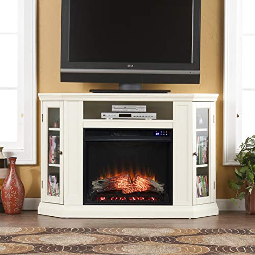 SEI Furniture Claremont Corner Convertible Electric Fireplace with Storage, New Ivory SEI Furniture