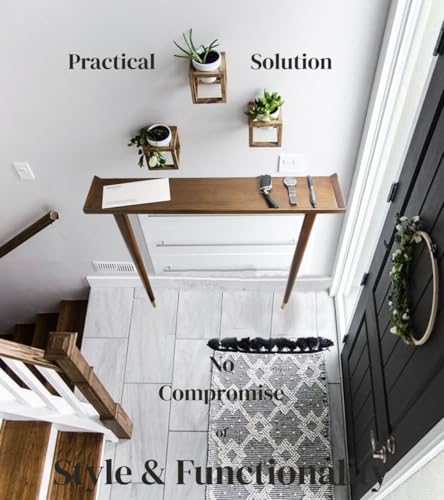 Stelalloy Wall Tables for Hallways - Extra Slim Entryway Table - Narrow Console Tables for Entryway or Foyer - Wall-Mounted Space-Saving Thin Table for Narrow Spaces - 6.25" Depth,Rich Walnut Finish Stelalloy