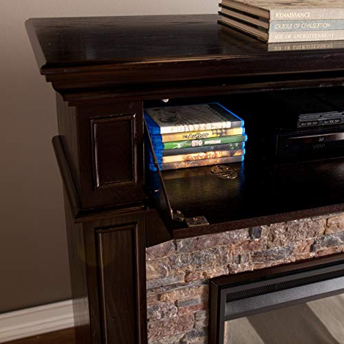 SEI Furniture Grantham Faux Stone Corner Electric Fireplace with Hidden Media Shelf, New Ebony SEI Furniture