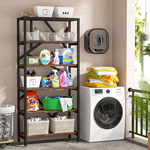 Tribesigns Vintage Industrial 6-Tier Bookshelf - 71 Inch Tall Open Etagere Bookcase in Brown Tribesigns