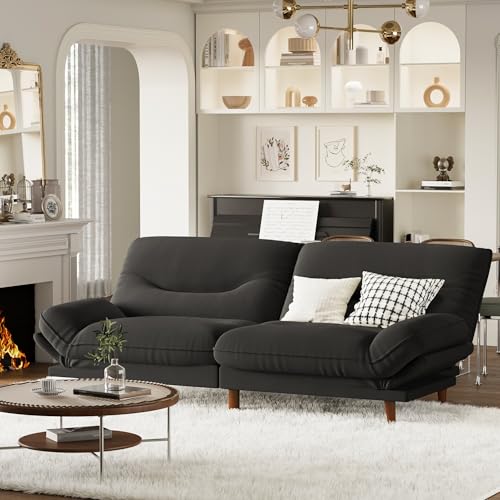 Homall Futon Sofa Bed, Modern Loveseat Futon Couch with Adjustable Backrest and Armrests, Sleeper Sofa Bed with Wood Frame for Living Room, Office, Apartment (Fabric, Black) Homall