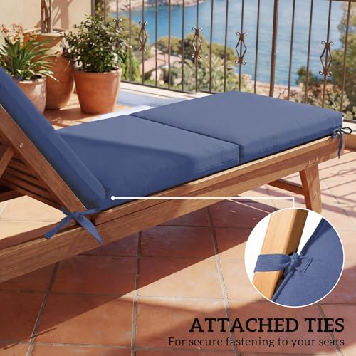 Outsunny Outdoor Chaise Lounge Cushions Set of 2, Chaise Lounge Cushions with 6 Ties, High-Density Foam, 72 x 21.1 x 2.6 Inch Water-Repellent and UV-Resistant for Patio, Poolside, Navy Blue