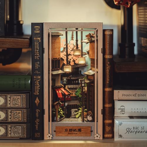 Anavrin Book Nook Kit Kyoto Gion – DIY 3D Wooden Booknook for Adults, Teens and Book Lovers, Bookshelf Insert Library Decor, Creative Gift for Family, Friends, and Elderly