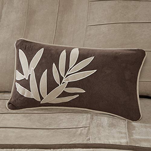 Madison Park Cozy Comforter Set Casual Blocks Design All Season, Matching Bed Skirt, Decorative Pillows, King(104"x92"), Dune Suede, Beige Brown, 7 Piece Madison Park